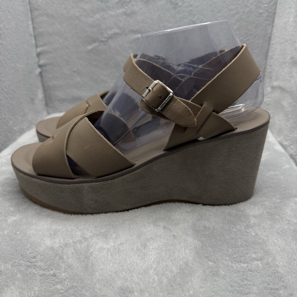Kork-Ease Women's 10 Leather Ankle Strap Wedge Sandals Taupe Made in USA